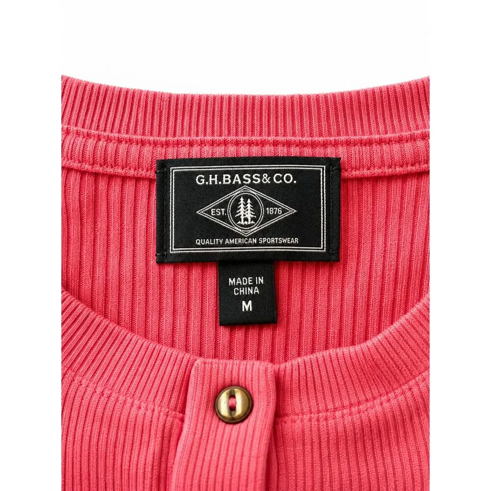 Womens Pink Henley Top Size M Long Sleeve Fishermancore Ribbed Casual Basic Tee - Picture 3 of 6